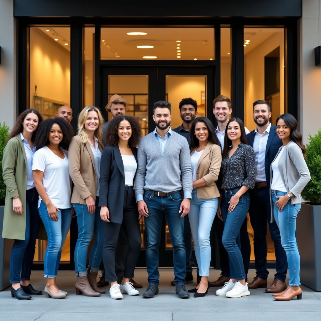 Equipo de una cadena de retail sonriendo